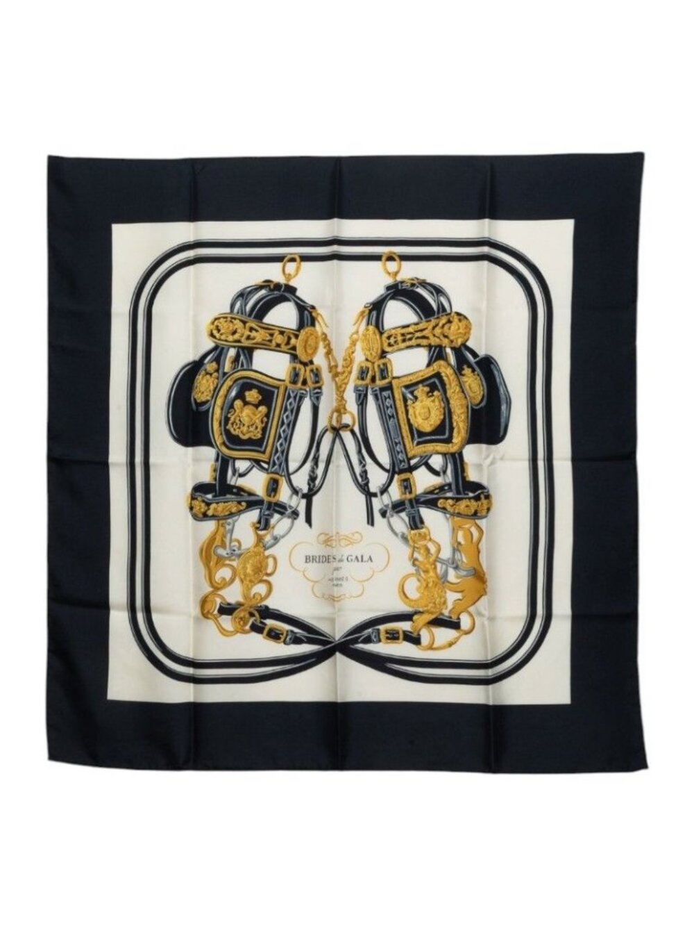 Hermes Carre 90 Brides de Gala Ceremonial Bridle Scarf Large Black Multicolor